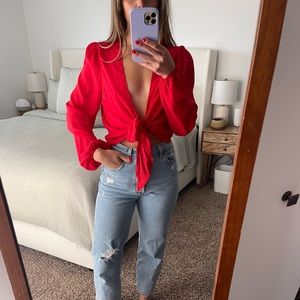 Nasty Gal Red Tie Top